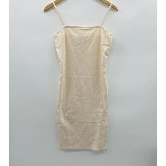 TOPSHOP Womens Size 6 Strappy Cami Tunic Dress Nude Cotton Basic Layer $25 1758 - Picture 2 of 8